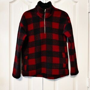 Old Navy woman’s Sherpa 1/2 zip Sweater checked pullover  size Small
